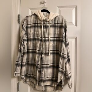 White and grey flannel with hoodie